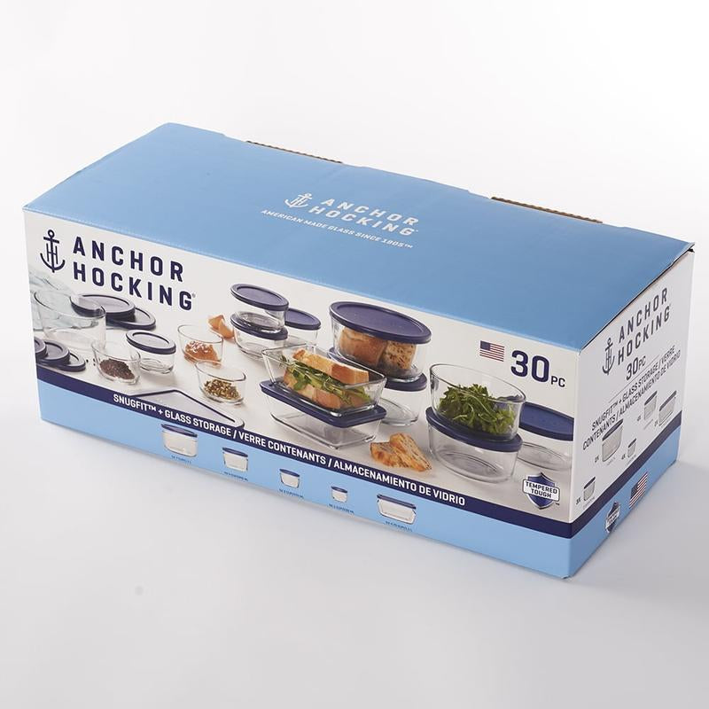 Anchor Hocking Glass Food Storage Containers with Lids, 30 Piece Set